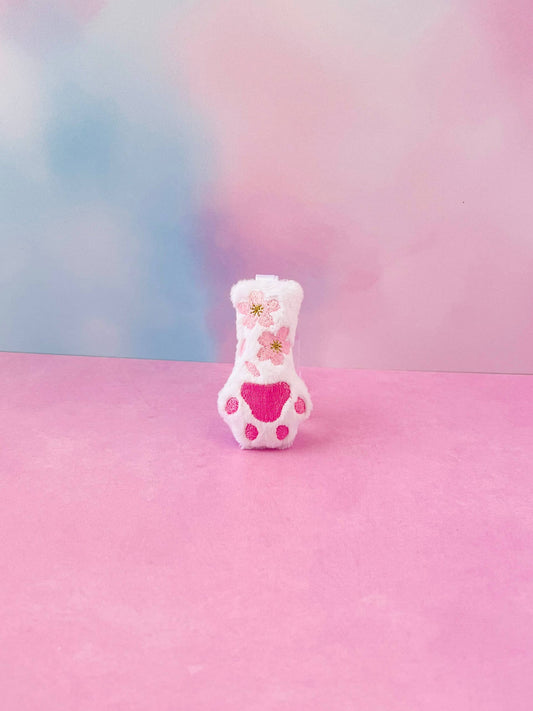 White Cat Paw Cherry Blossoms Kawaii Pastel Goth Bag Clip