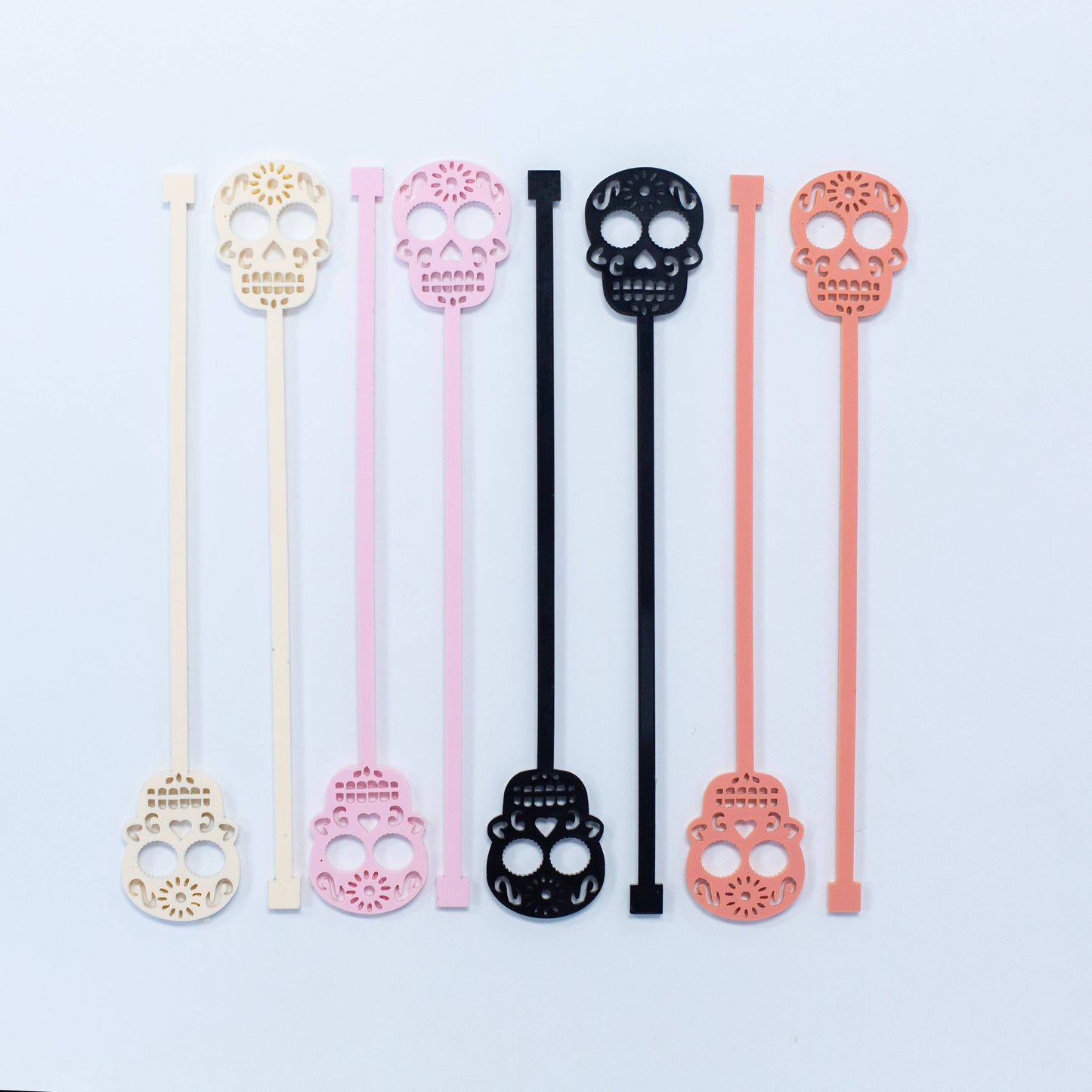 Pink Skull Day of the Dead Beverage Swizzle Drink Stirrer