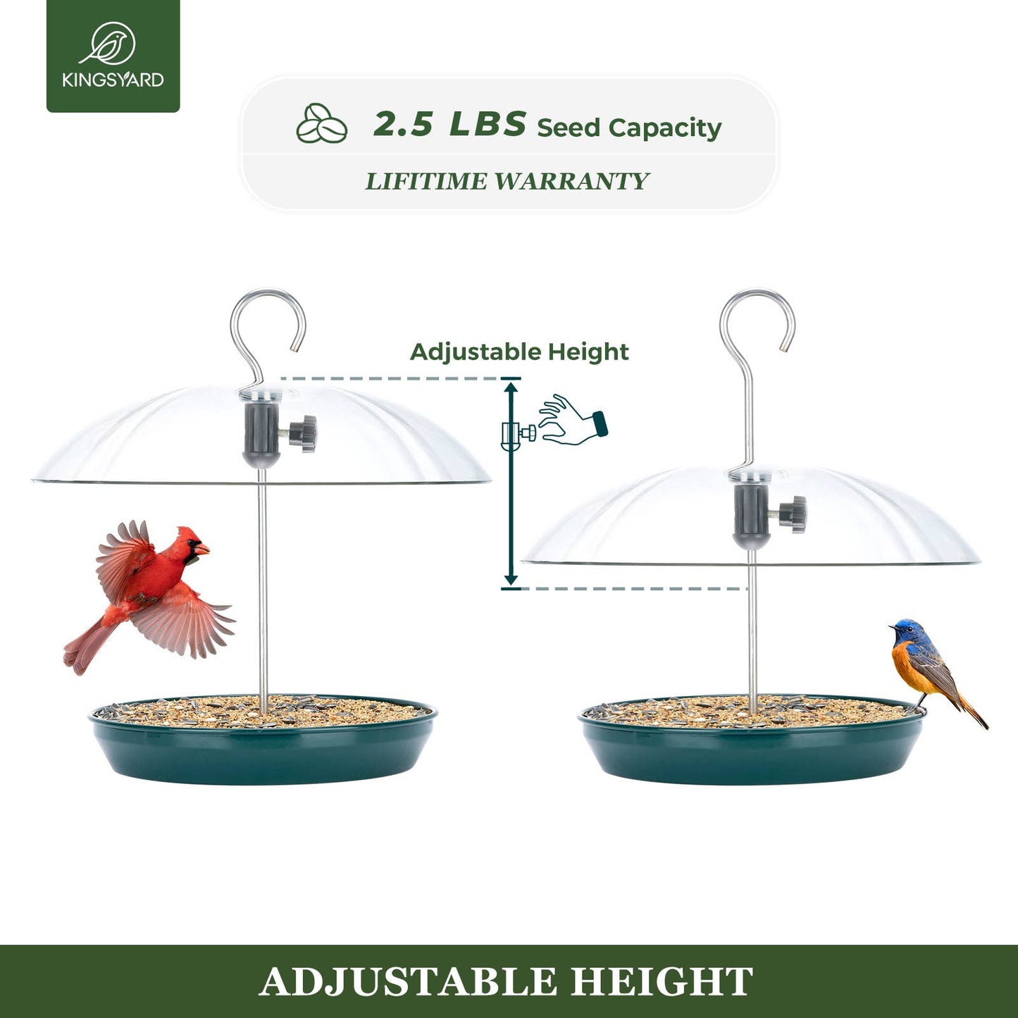 Kingsyard Adjustable Height Hanging Tray Bird Feeder