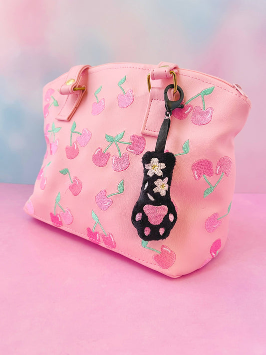Black Cat Paw Cherry Blossoms Kawaii Pastel Goth Bag Clip