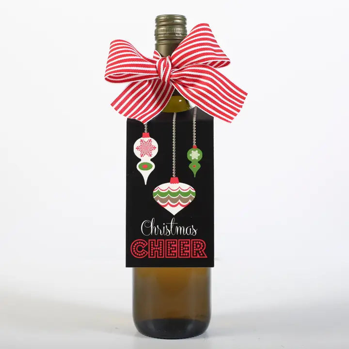 Christmas Cheer Retro Ornament Wine Tag