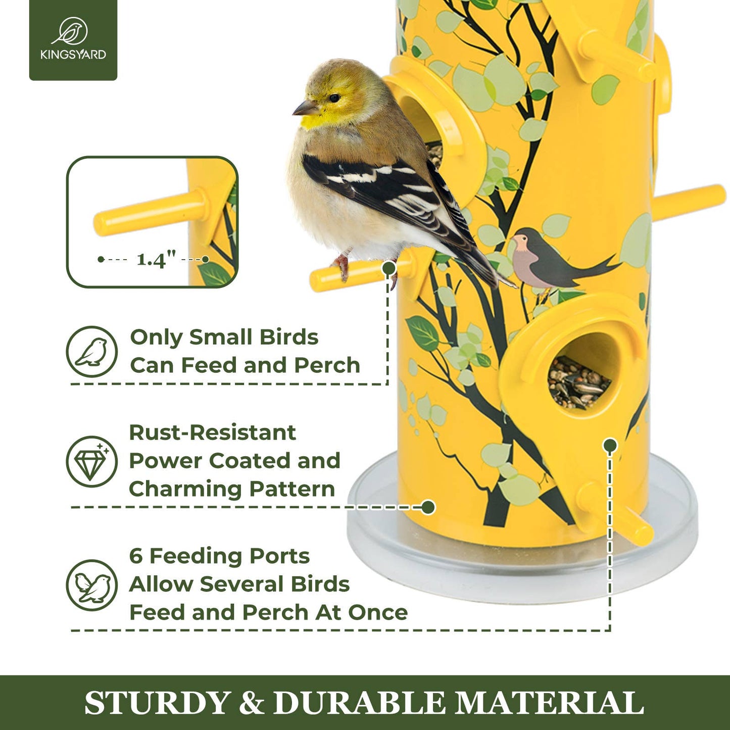 Kingsyard 6-Ports Metal Bird Feeders for Outside, 14 inch
