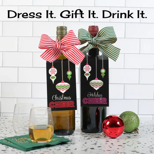 Christmas Cheer Retro Ornament Wine Tag