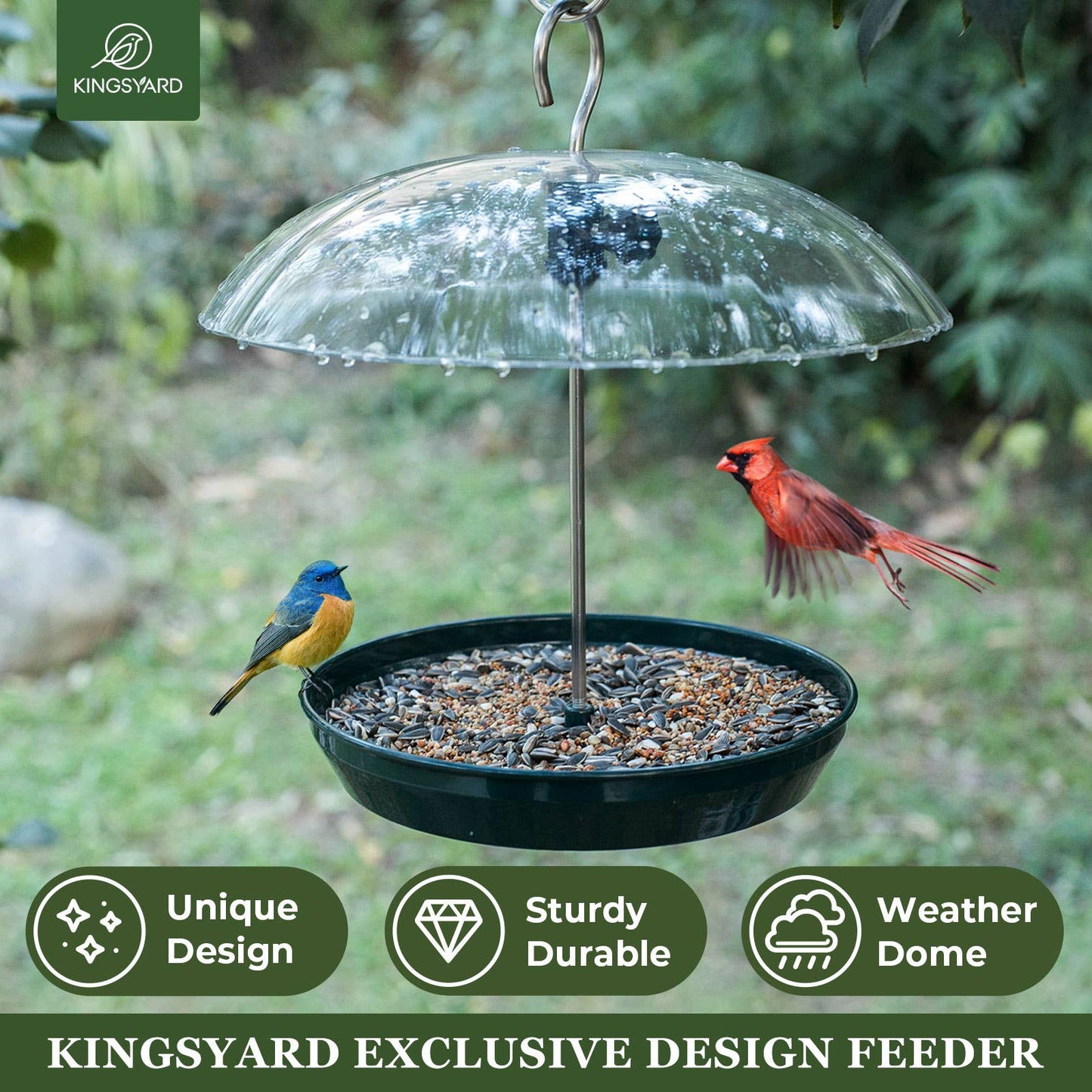 Kingsyard Adjustable Height Hanging Tray Bird Feeder