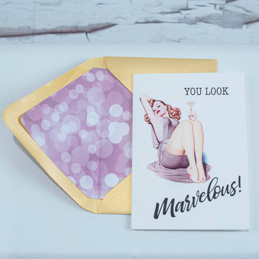 You Look Marvelous Vintage Pinup Martini Birthday Card
