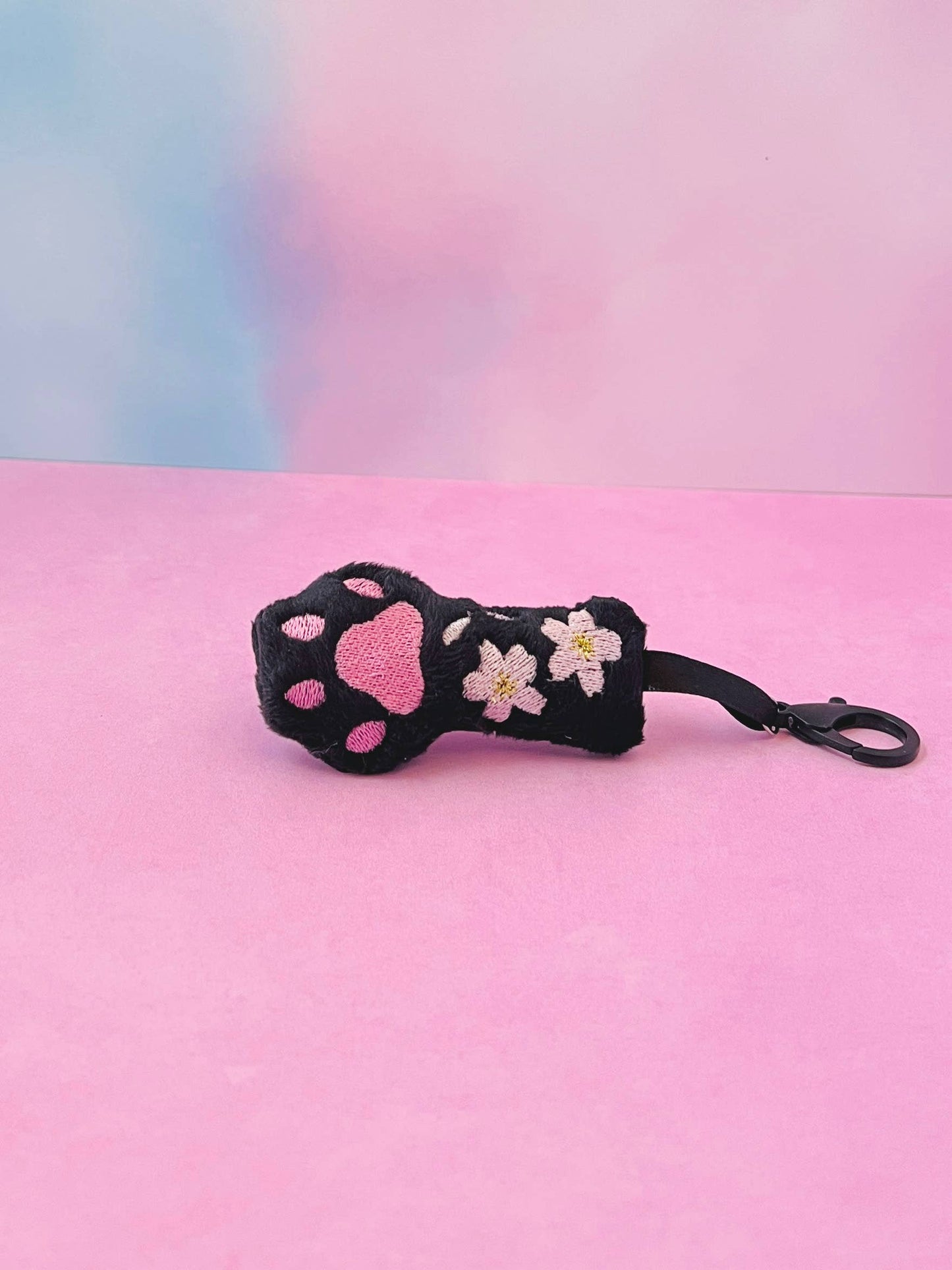 Black Cat Paw Cherry Blossoms Kawaii Pastel Goth Bag Clip