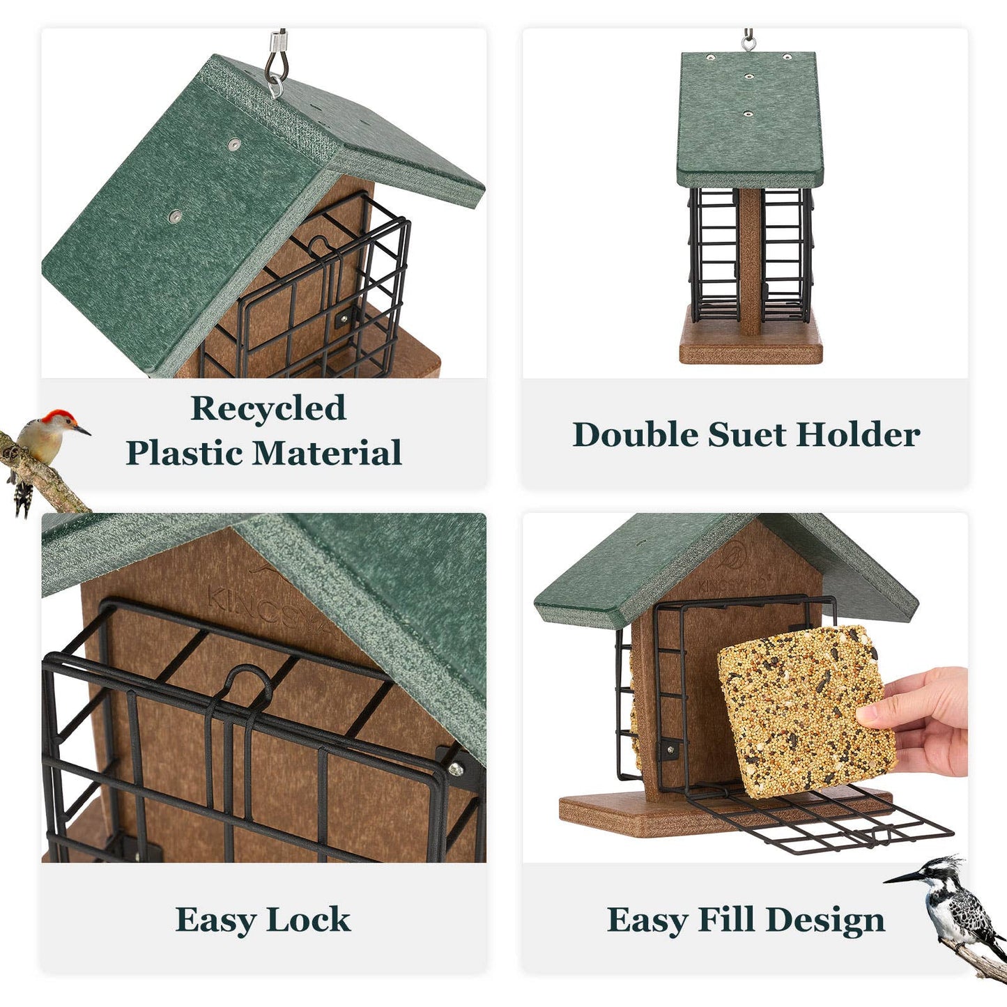 Kingsyard Recycled Plastic Double Suet Feeder for Hanging