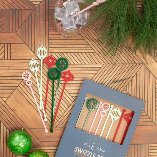 Retro Ornament Holiday Beverage Mixing Swizzle Stix Bright