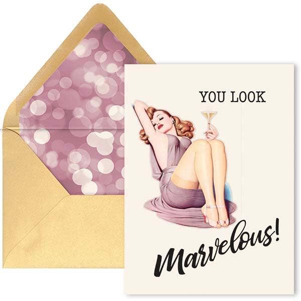 You Look Marvelous Vintage Pinup Martini Birthday Card
