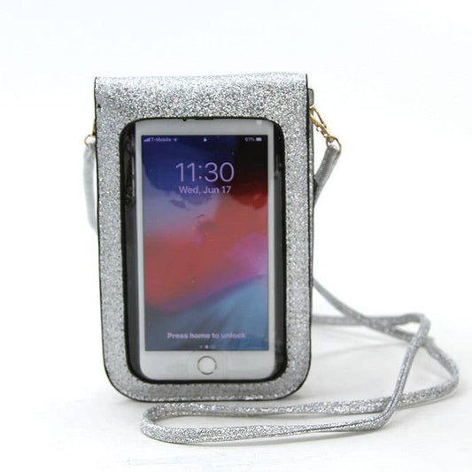 Smart Phone Shoulder Pouch with Plastic Phone Cover in Vinyl