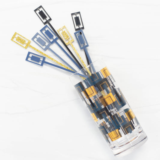 Navy and Gold Rectangle Acrylic Swizzle Stix Drink Stirrers