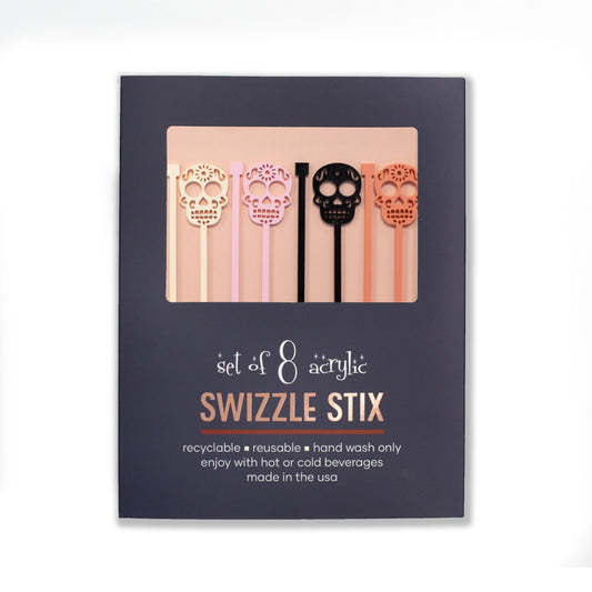 Pink Skull Day of the Dead Beverage Swizzle Drink Stirrer