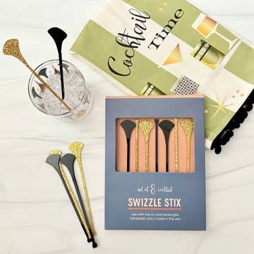 Black and Gold Dart Mid Century Modern Acrylic Drink Stirrer