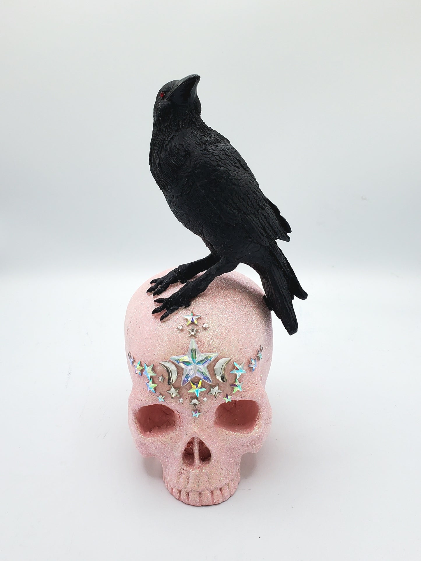 Glitter Gothic Skull w/Raven Statue
