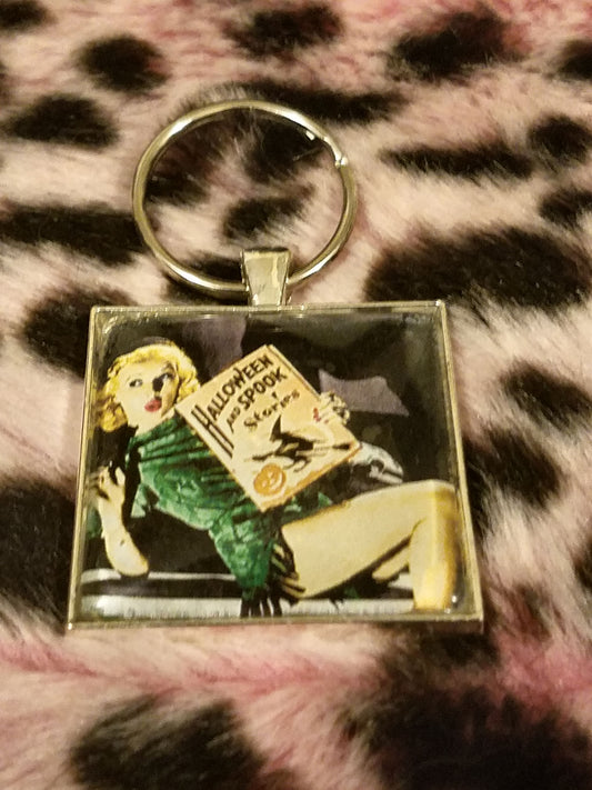 Vintage Halloween Pin Up Cabochon Key Chain
