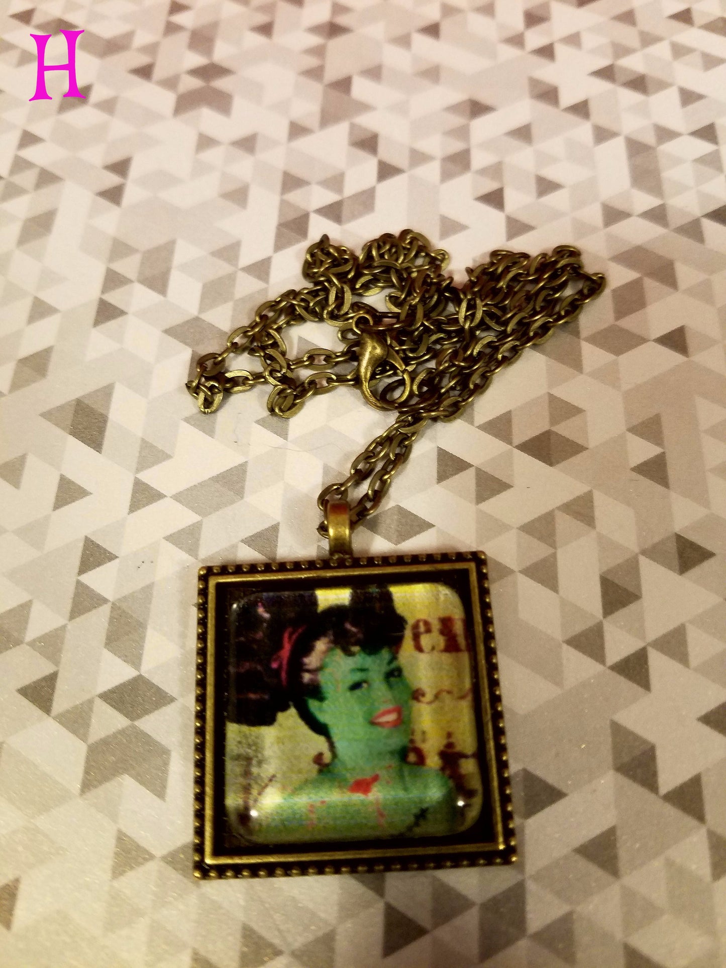 Zombie Pin Up Girl Cabochon Necklace