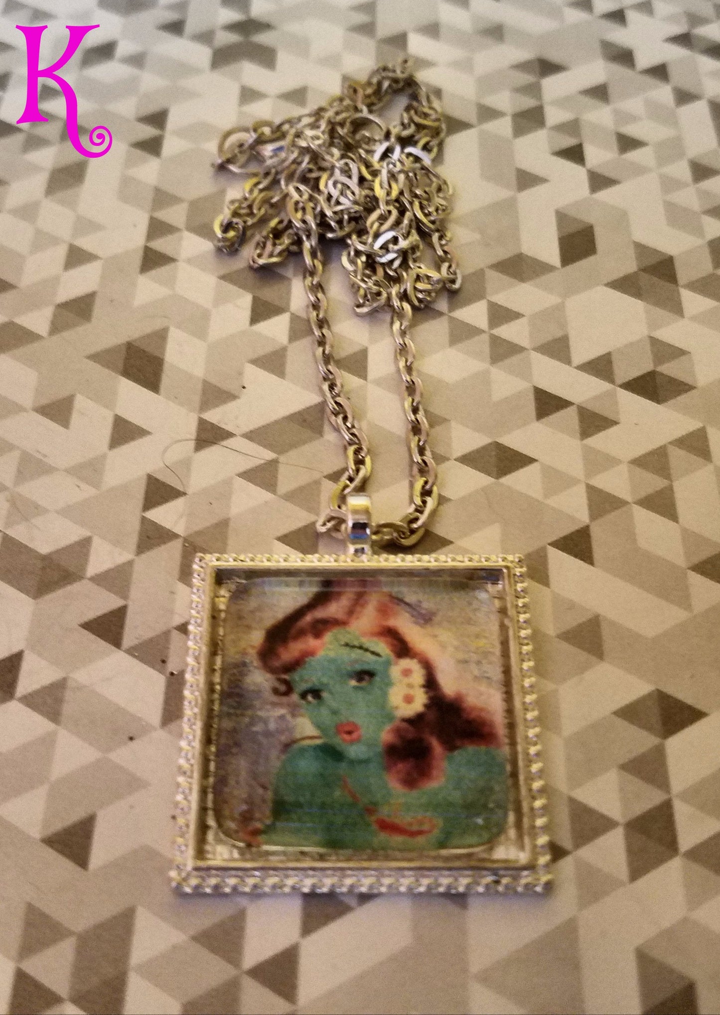 Zombie Pin Up Girl Cabochon Necklace