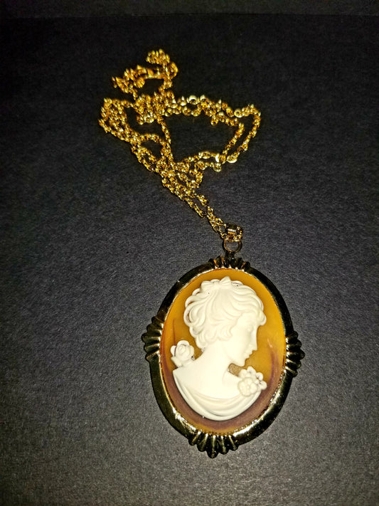 Amber and Gold Cameo Necklace