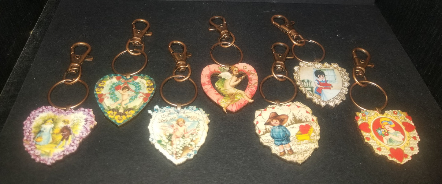 Vintage Valentine Heart Wood Key Chain