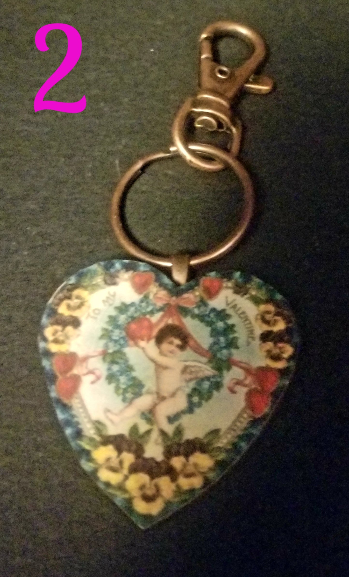 Vintage Valentine Heart Wood Key Chain