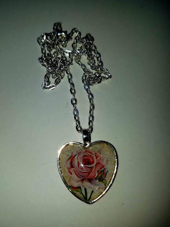 Pink Rose Cabochon Necklace