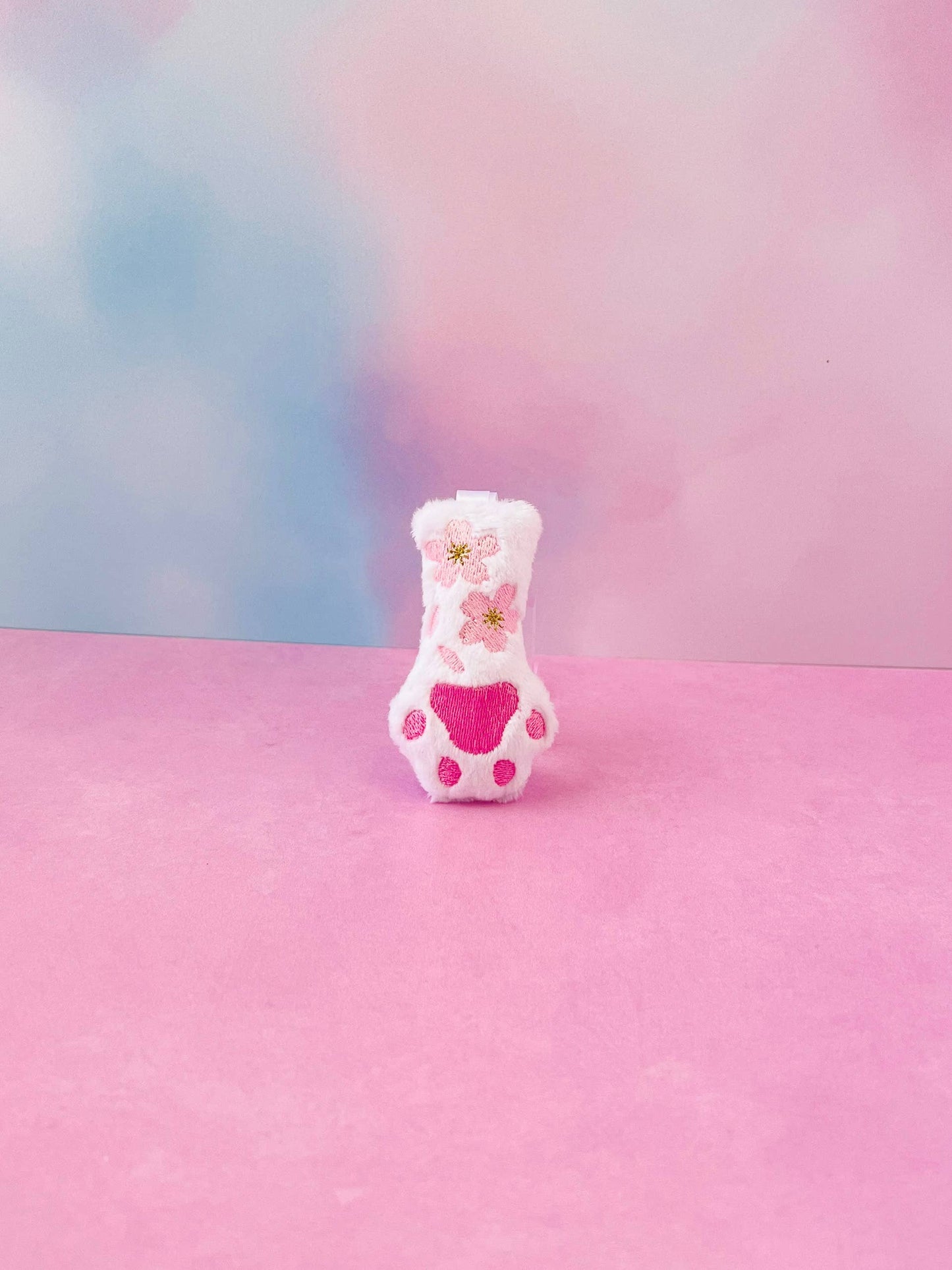White Cat Paw Cherry Blossoms Kawaii Pastel Goth Bag Clip