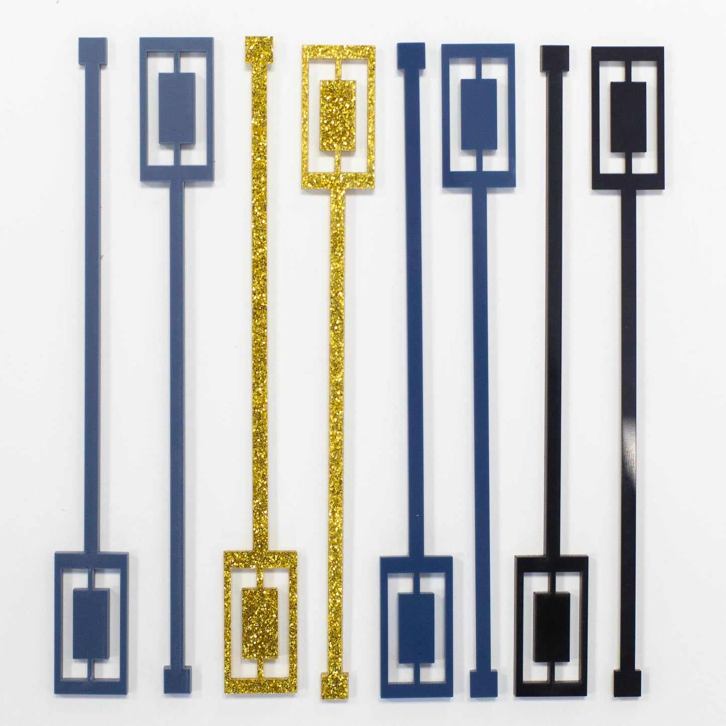 Navy and Gold Rectangle Acrylic Swizzle Stix Drink Stirrers