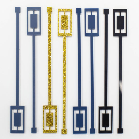 Navy and Gold Rectangle Acrylic Swizzle Stix Drink Stirrers