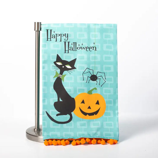 Mid Century Black Cat Halloween Tea Towel