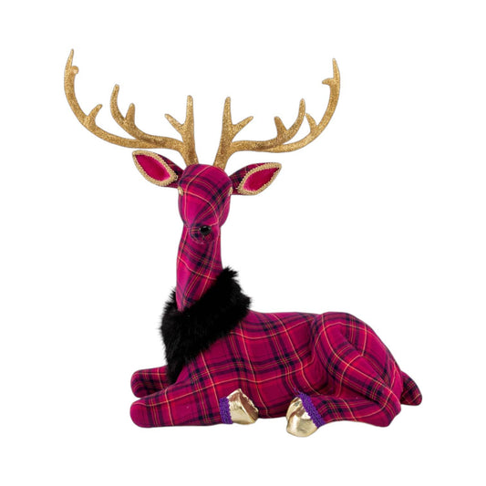 20in Purple Plaid Deer Laying