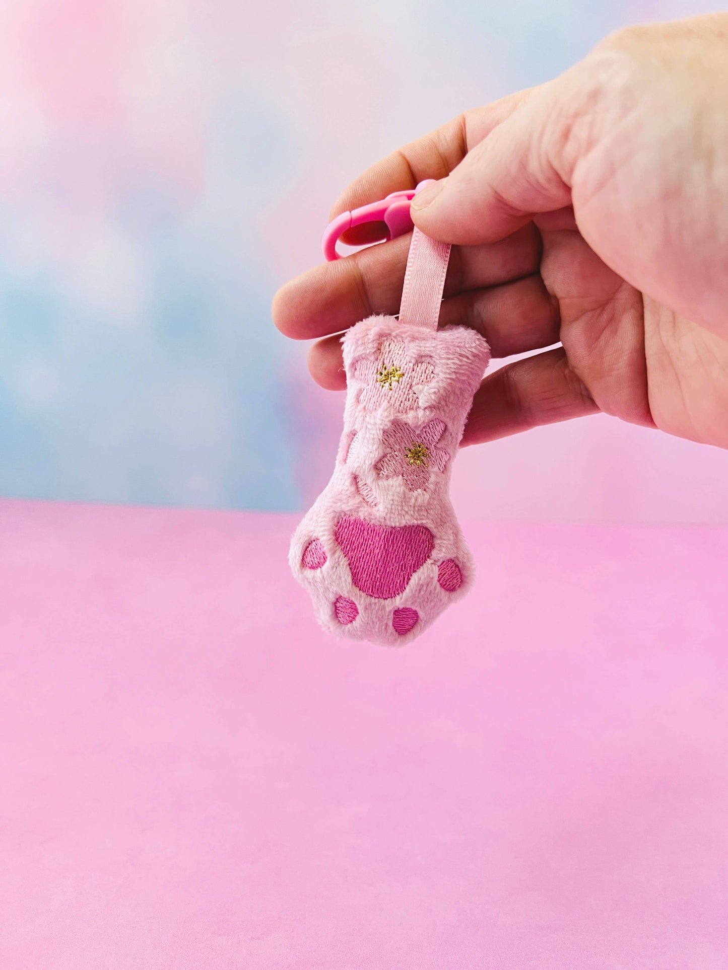Pink Cat Paw Cherry Blossoms Kawaii Pastel Goth Bag Clip