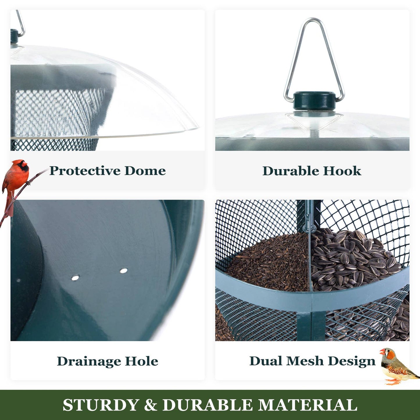 Kingsyard Metal Mesh Wild Bird Feeder with Weather Dome
