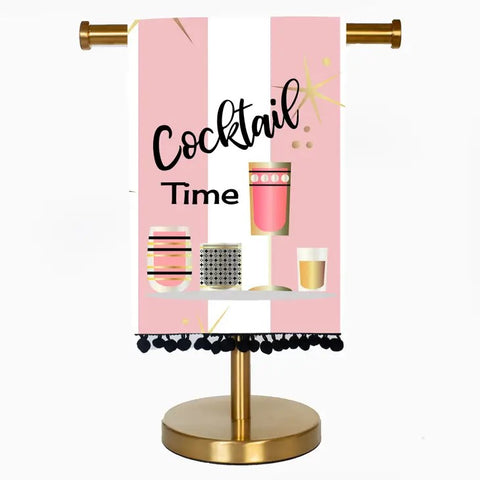 Cocktail Time Tea Towel Pink with Trim