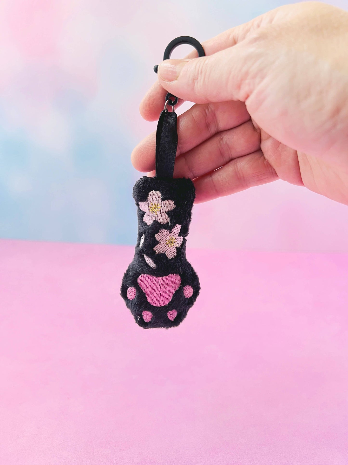 Black Cat Paw Cherry Blossoms Kawaii Pastel Goth Bag Clip
