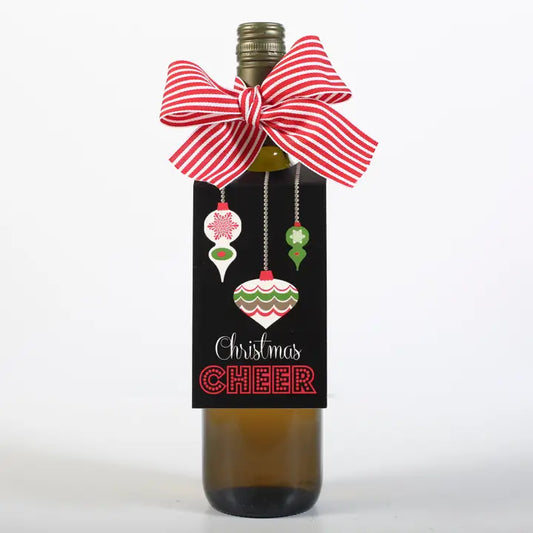 Christmas Cheer Retro Ornament Wine Tag