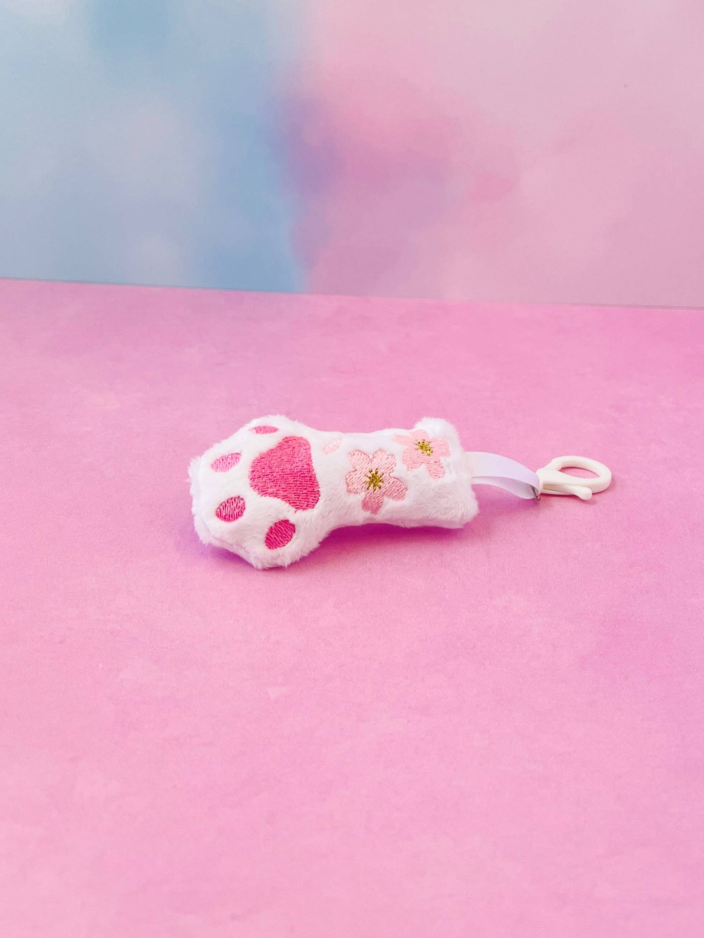 White Cat Paw Cherry Blossoms Kawaii Pastel Goth Bag Clip