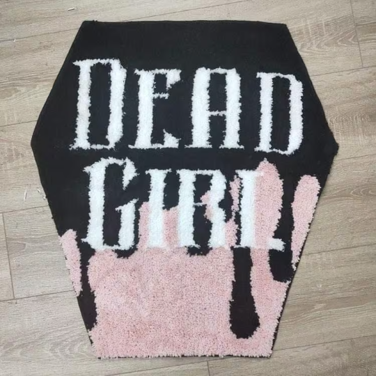 "Dead Girl" Plush Tufted Coffin Rug: Machine Washable Gothic