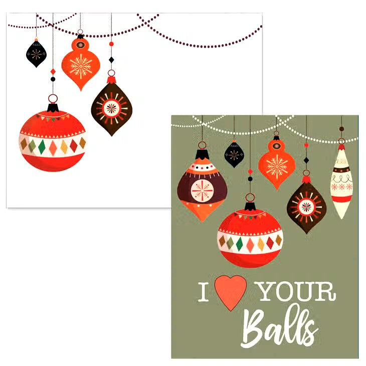 I Heart You Balls Holiday Ornament Greeting Card Boxed Set