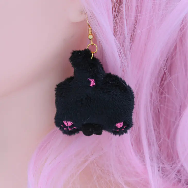 Plush Cat Butt Earrings - Black/Pink