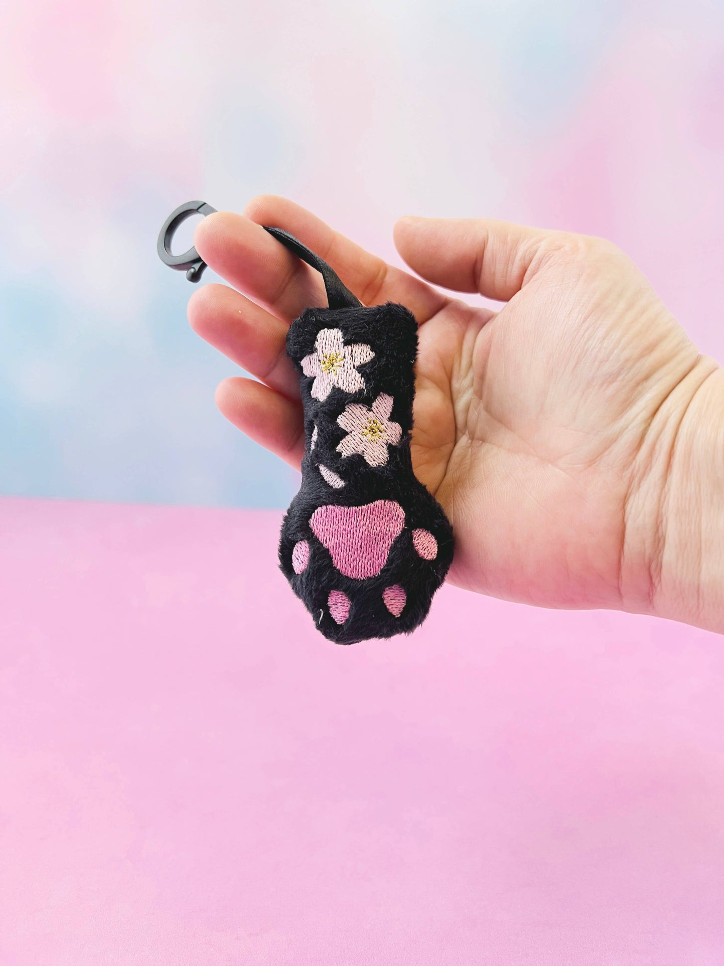 Black Cat Paw Cherry Blossoms Kawaii Pastel Goth Bag Clip