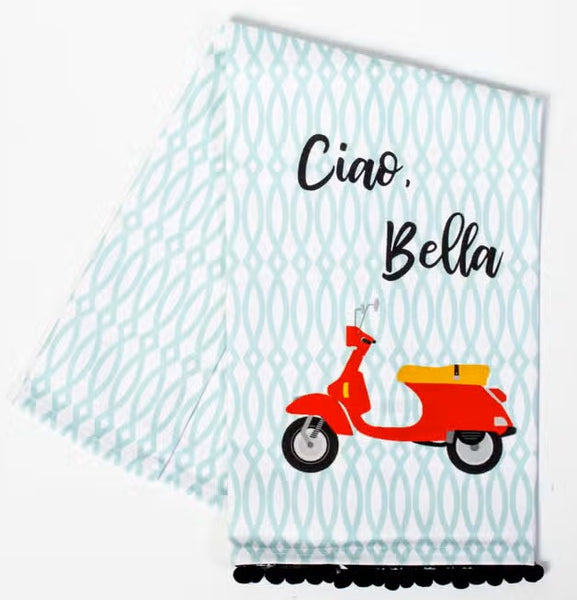 Ciao Bella Tea Towel with Trim