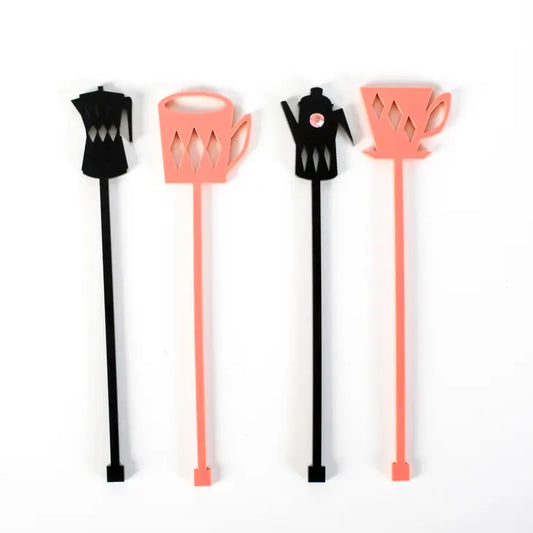 Retro Coffee Pink & Black Swizzle Stix