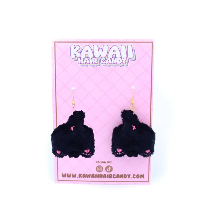 Plush Cat Butt Earrings - Black/Pink