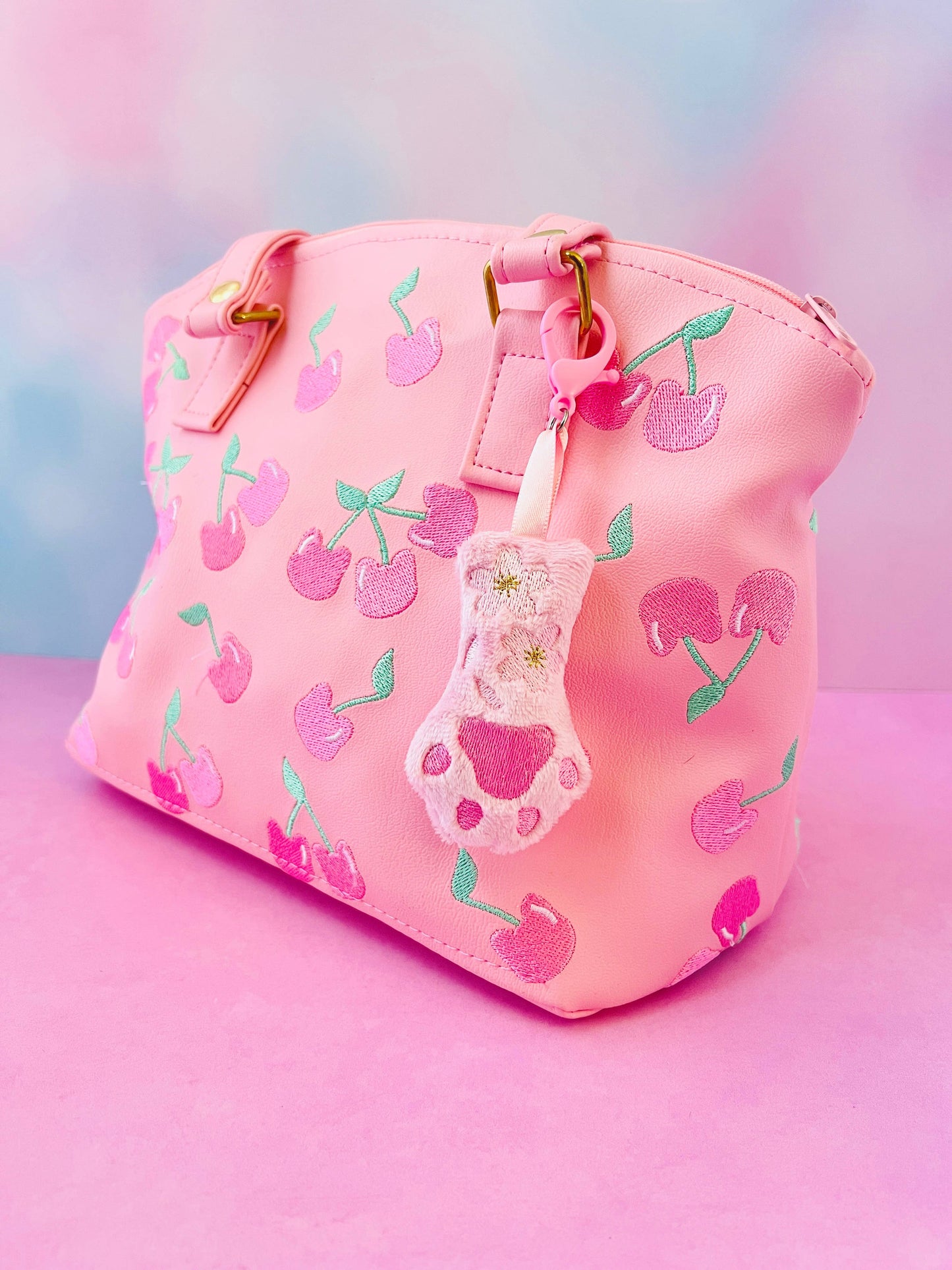 Pink Cat Paw Cherry Blossoms Kawaii Pastel Goth Bag Clip