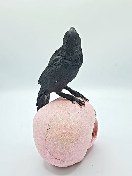 Glitter Gothic Skull w/Raven Statue