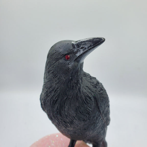 Glitter Gothic Skull w/Raven Statue