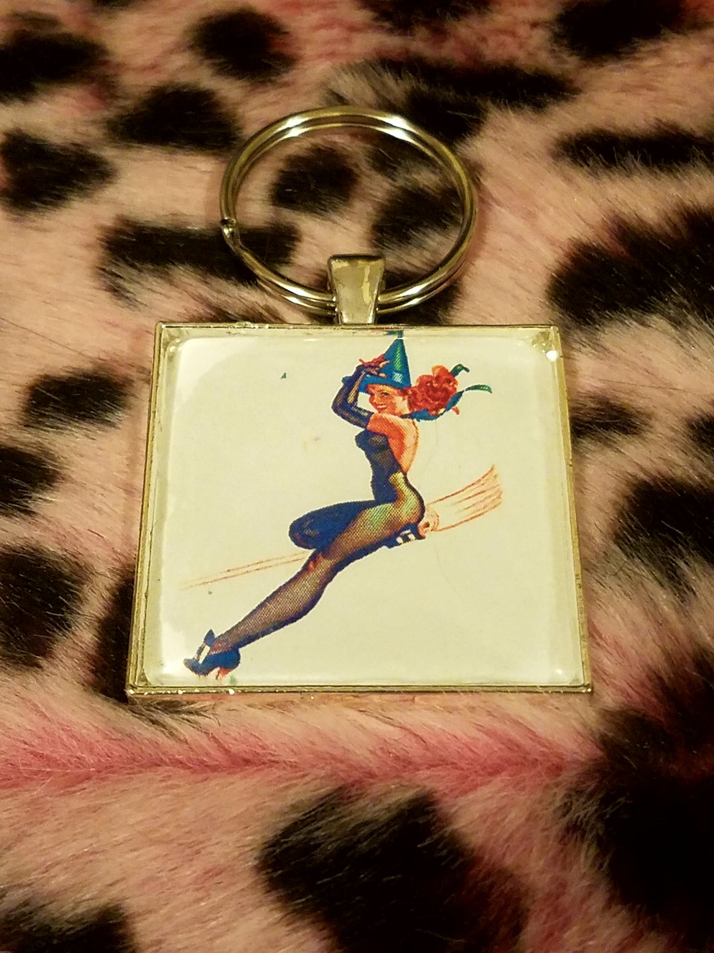 Vintage Halloween Pin Up Cabochon Key Chain
