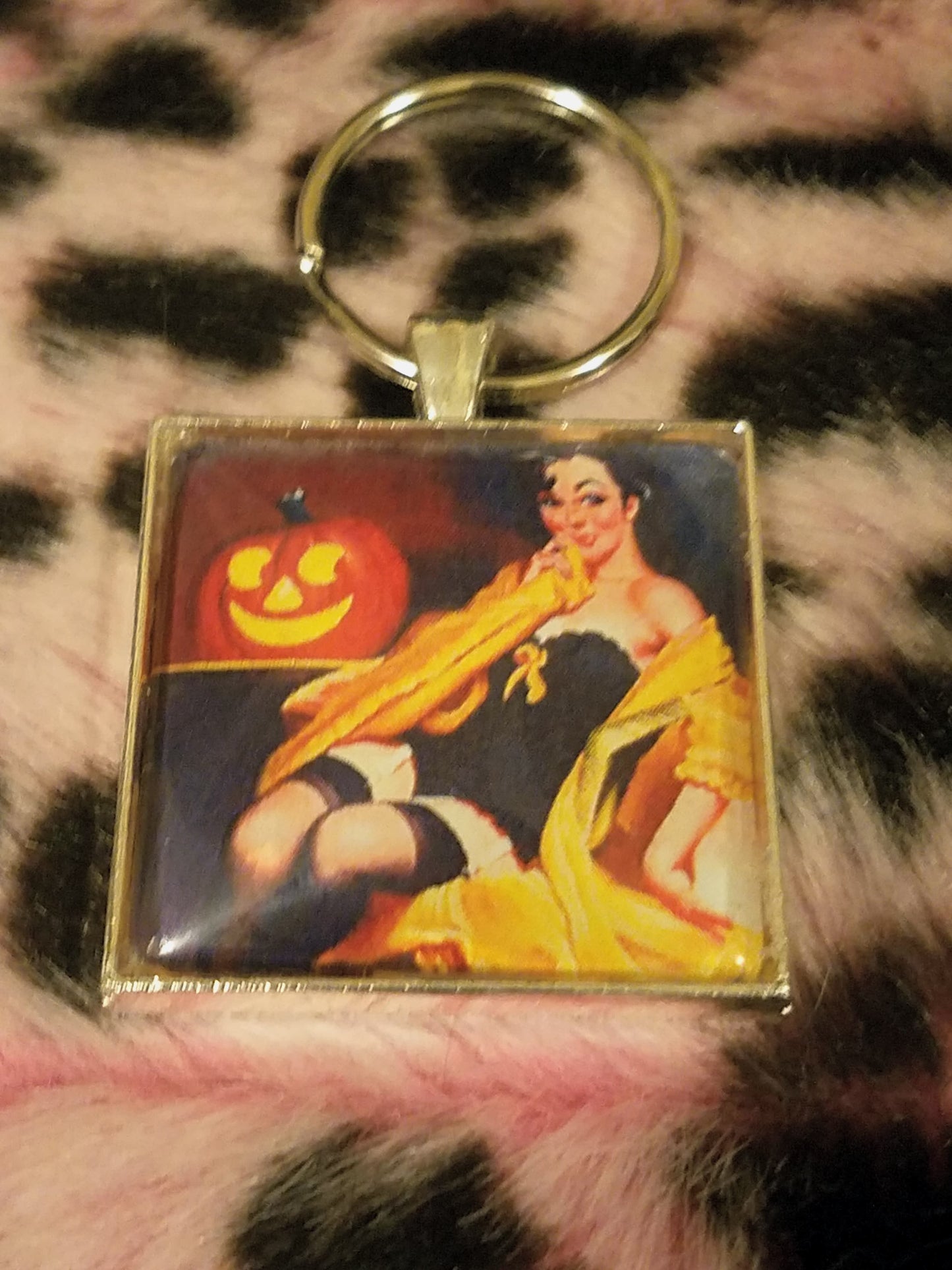 Vintage Halloween Pin Up Cabochon Key Chain