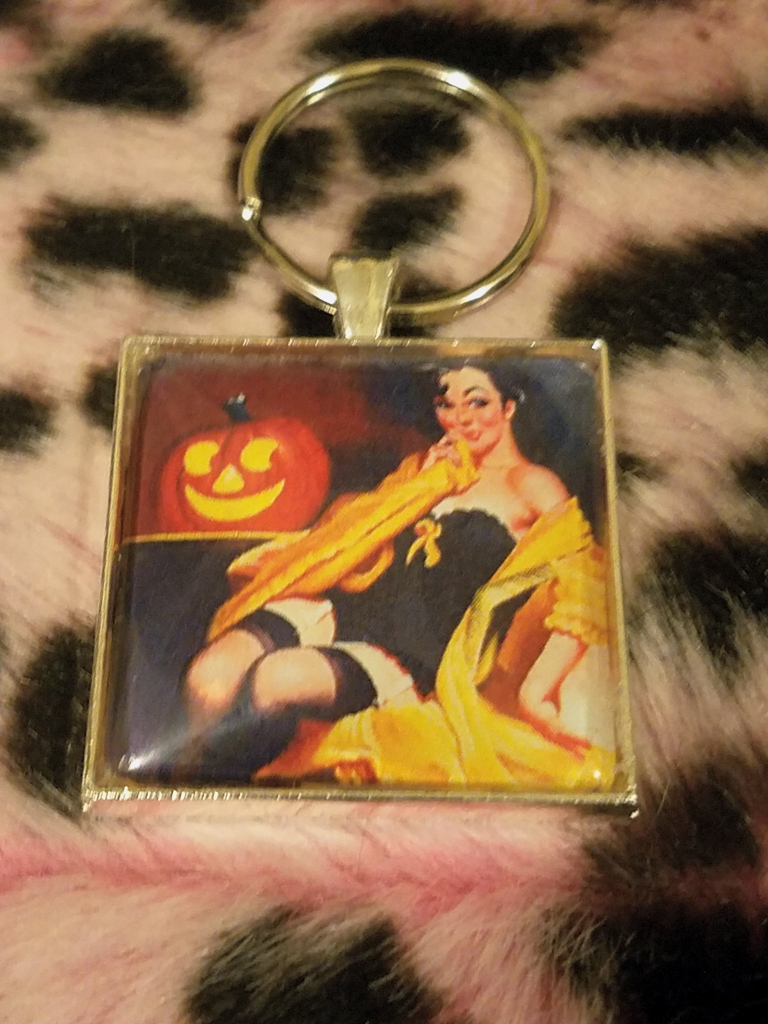 Vintage Halloween Pin Up Cabochon Key Chain