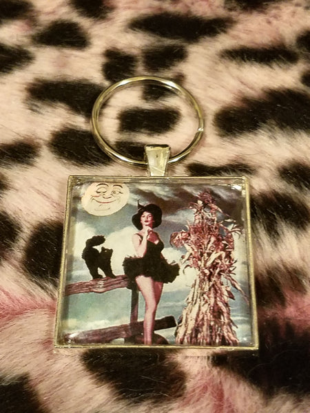 Vintage Halloween Pin Up Cabochon Key Chain